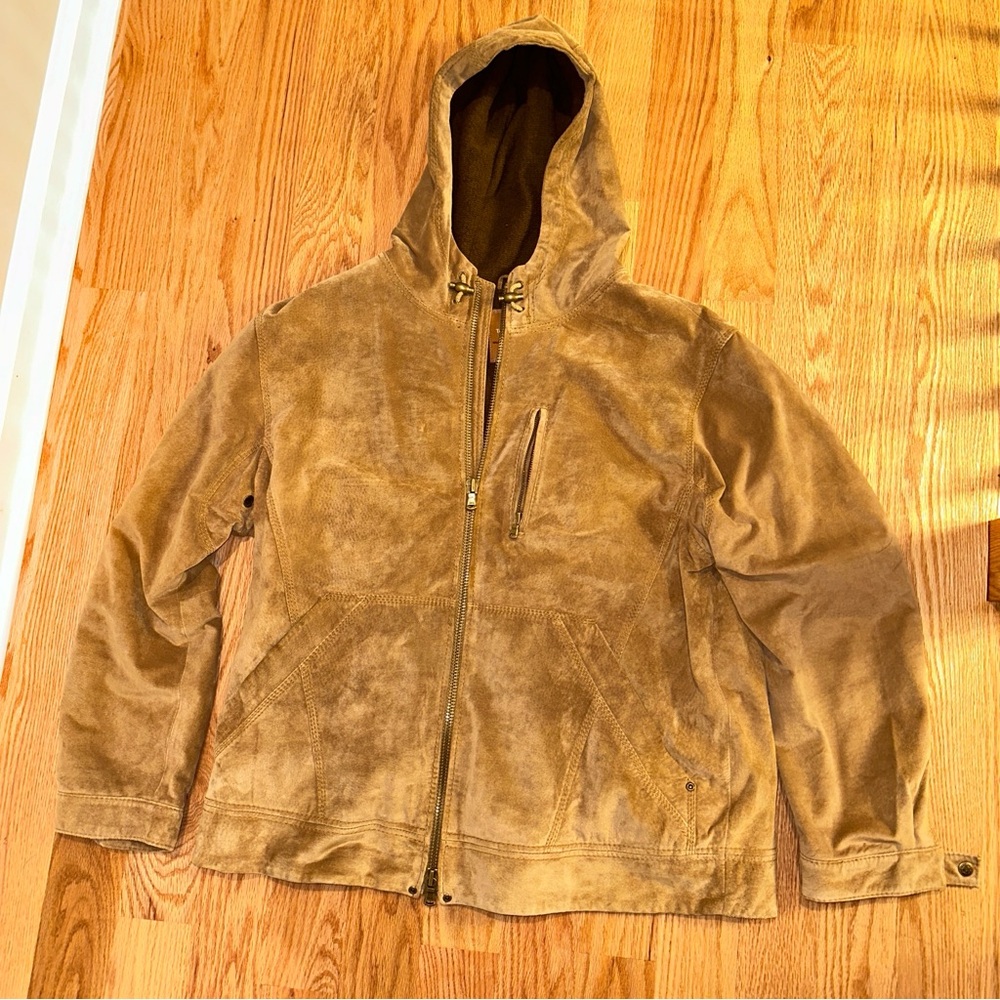 Vintage THE TERRITORY AHEAD Aged Suede Leather Jacket Men Sz XL with Hood